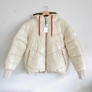 Noize Fiorella Chevron Short Nylon Shine Puffer Jacket In Oat Sz M New With Tags